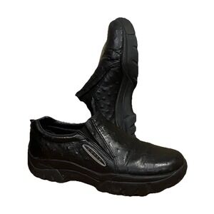 Roper Men's Ostrich Print Leather Performance Slip On Black Shoes Size 10